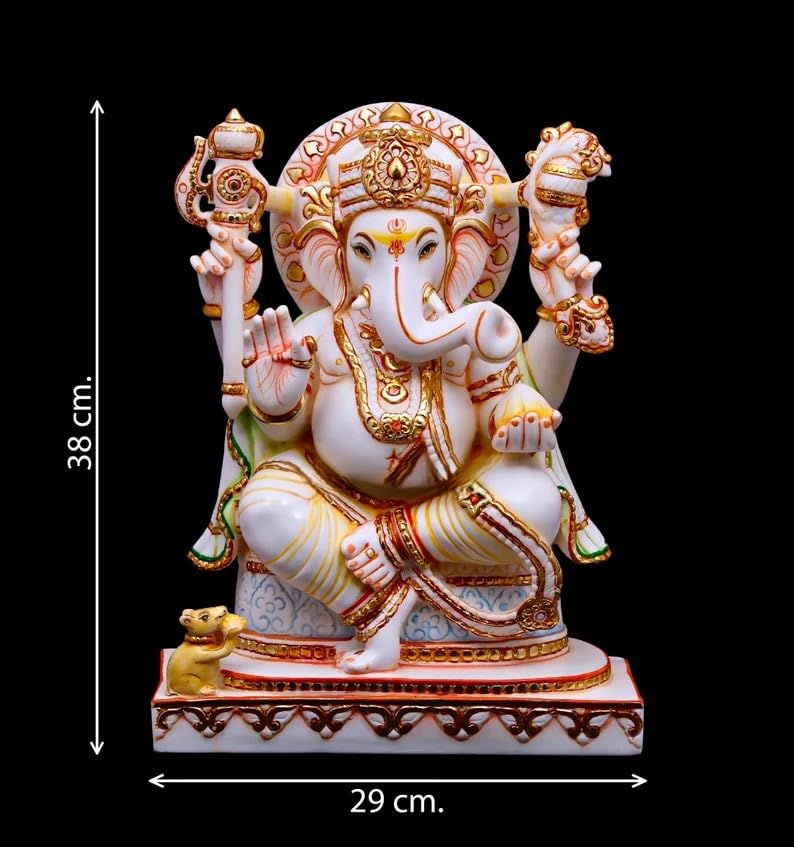 Ganesha Statue, 38 Cm Big Hand Painted Cultured Marble Ganesha Statue, Ganesh Statue, Ganpati Idol, Ganapathi Idol, House Warmin